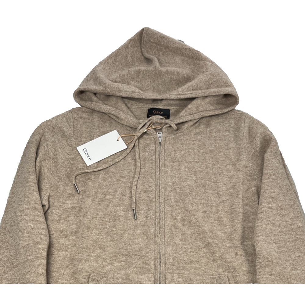 Quince Mongolian Cashmere Full Zip Hoodie Womens M Oatmeal Sweater Quiet Luxury - Picture 3 of 7